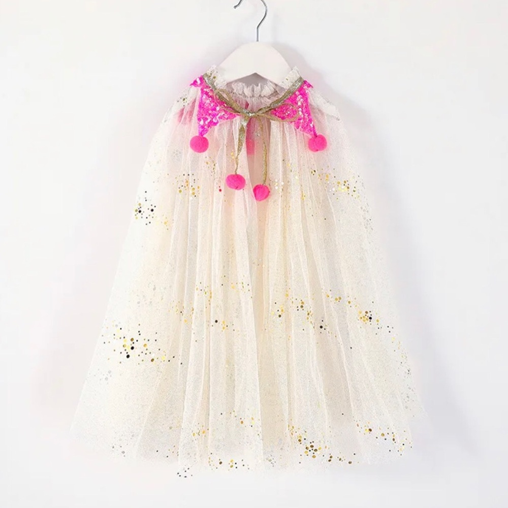 Charming Cream and Pink Kids Sparkly Fairy Cloak